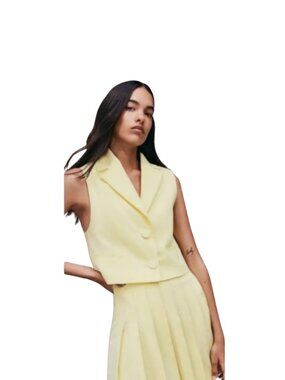 Zara Cropped Vest With Lined Buttons - Yellow Women's Size XS